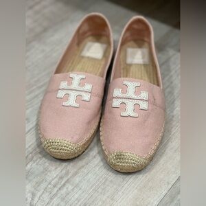 Tory Burch Pink Espadrille Flats with Signature Logo